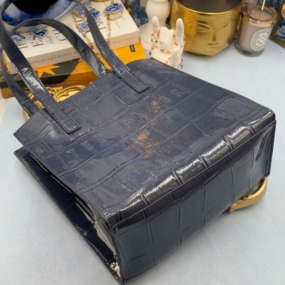 🆕 TED BAKER 🧿 NWOT REPTCON Navy Croc-Embossed Small Icon Tote Bag - Picture 14 of 15
